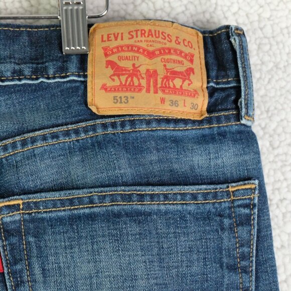 Levis 513 Jeans Mens 36X30 Blue Slim Straight Stone Wash Whiskers Stretch - Picture 5 of 11